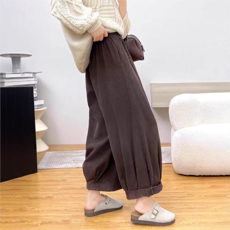 Johnature Japanese Corduroy Wide-leg Pants Women Autumn Loose Versatile Casual Retro Corset Pressed Pleated Pants