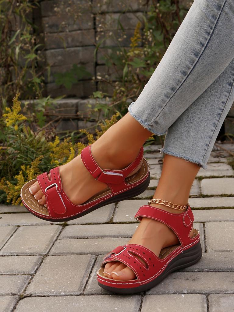 2025 slope heel large size casual fish mouth sandals, Roman style sandals women wear Velcro women's shoes