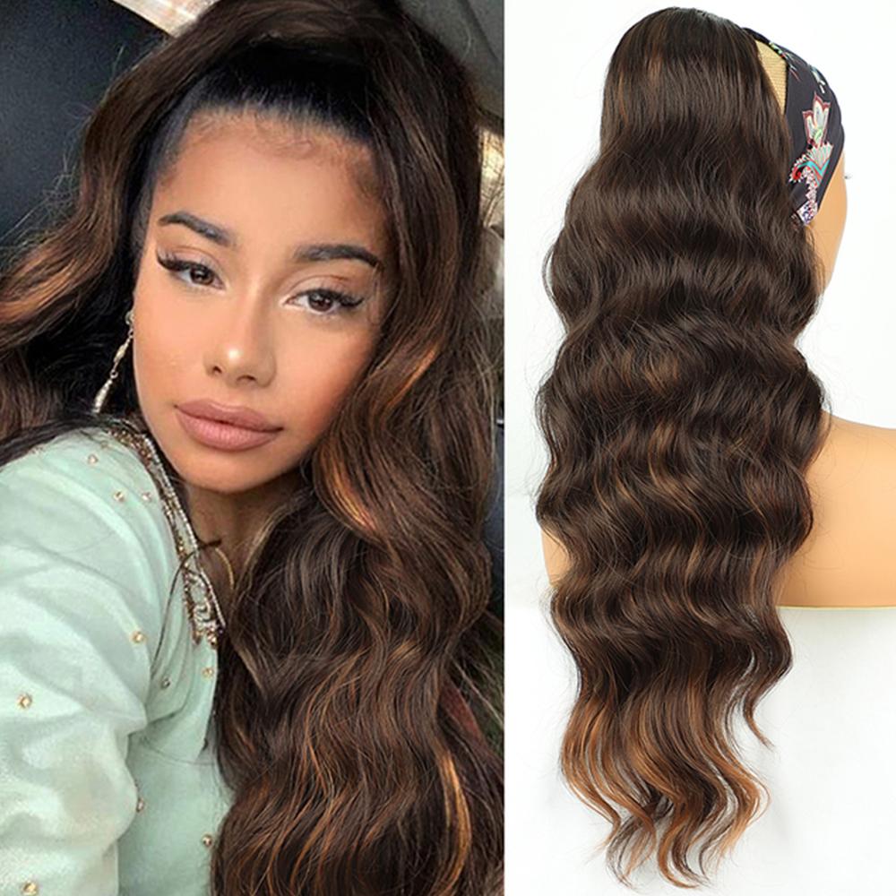 Synthetic Long Wavy Ponytail Hair Synthetic Drawstring Ponytail Clip In Hairpiece Black Wave Ponytail for Women KTB