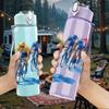 1PC Cyclist Group Silhouette Art 750ml Color Plastic Sports Water Bottle Leakproof Flip Straw Lid Suitable for Sports Office Home Use