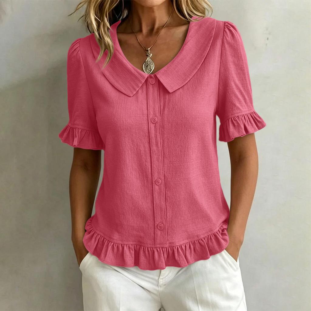 Women's Lace Trim Short Sleeve Cotton Linen T-Shirt Casual Top