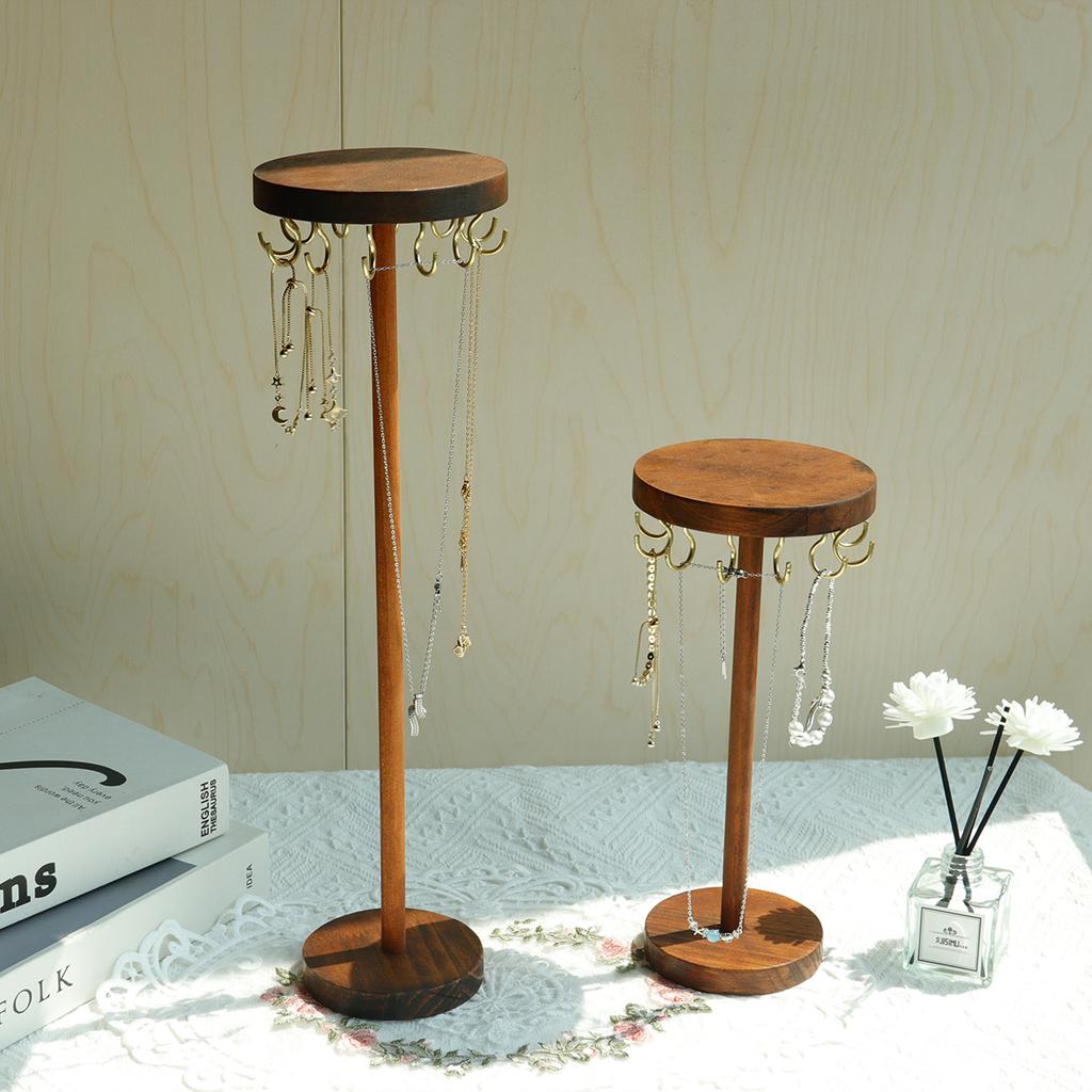 Walnut Color Wood Jewelry Organizer Display Holder Necklace Earrings Bracelets Display Stand Desktop Jewelry Storage Rack