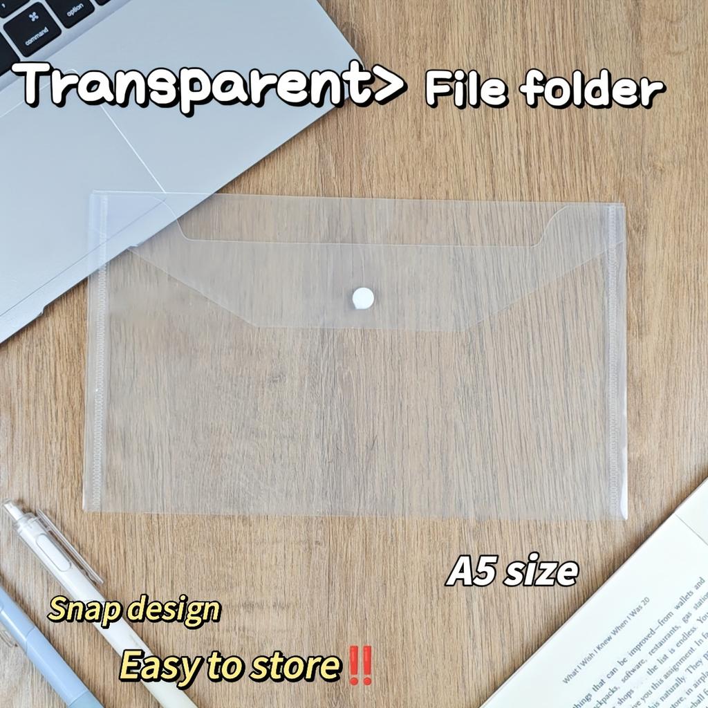 5/10pcs A5 Transparent File Folders - Snap Closure Waterproof Plastic Document Organizer for Home Office Travel,Paper Storage