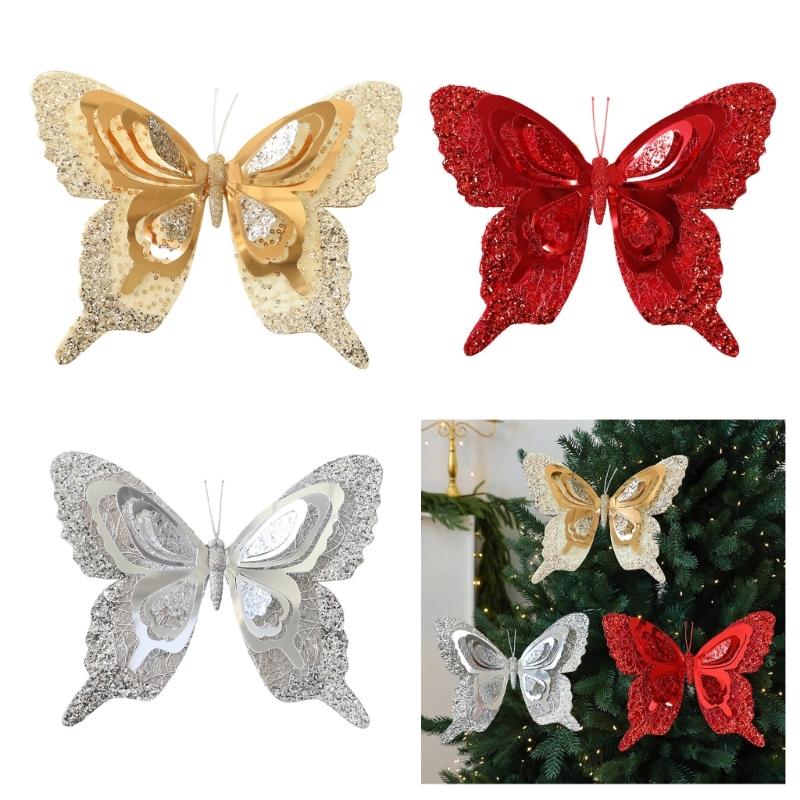 Shatterproof Sequins Butterfly Decorations For Christmas Tree 25Cm Glittering Wing Indoor Outdoor Festival Party Supplies