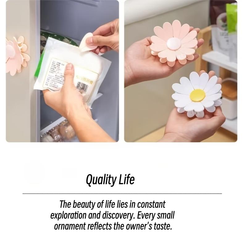 Pink Magnetic Daisy Detachable Sealing Clip Kitchen Refrigerator Sticker Office File Classification Clip Snack Bag Sealing Clip
