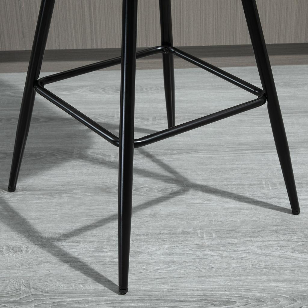 Set of 2 Tall Stools in Nordic Style with Backrest and Footrest, Kitchen Stools with Backrest in Velvet Effect Fabric and Metal, 45x47x88 cm, Blue