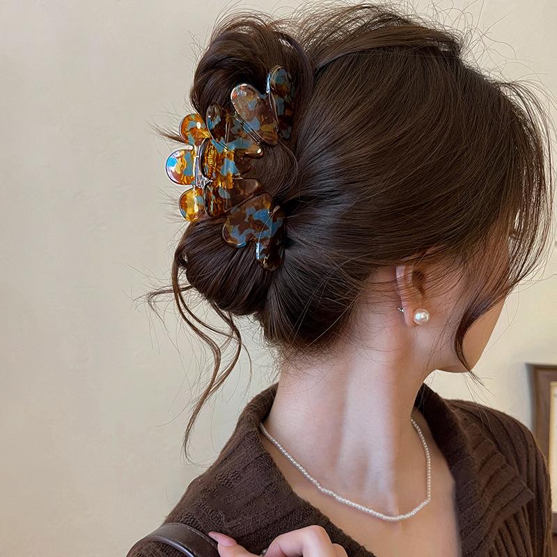 

Полукруглые лепестки размазанная акриловая заколка для волос французская легкая роскошь элегантная заколка-акула для затылка модные высококлассные аксессуары для волос