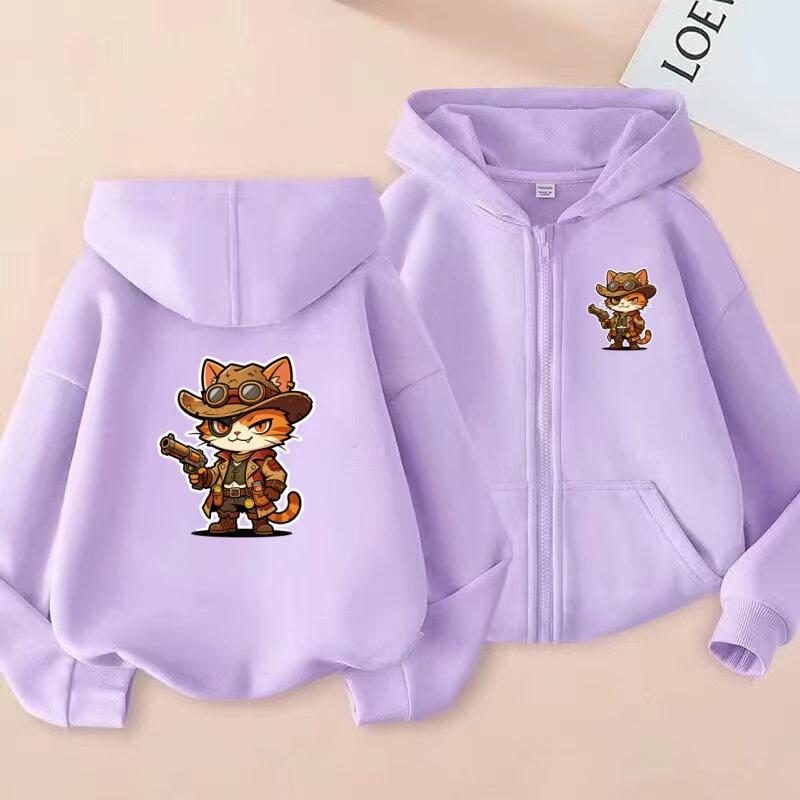 2026 New Style Children's Sporty Zippered Hooded Sweatshirt Casual Jacket with Cartoon Lizard Pattern for Ages 3 To 12