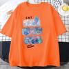 Fun Mischievous Cat Print Japanese Style T-Shirts Men Women Fashion Tshirs Breathable Summer T-Shirts Cotton Loose Tee Clothes