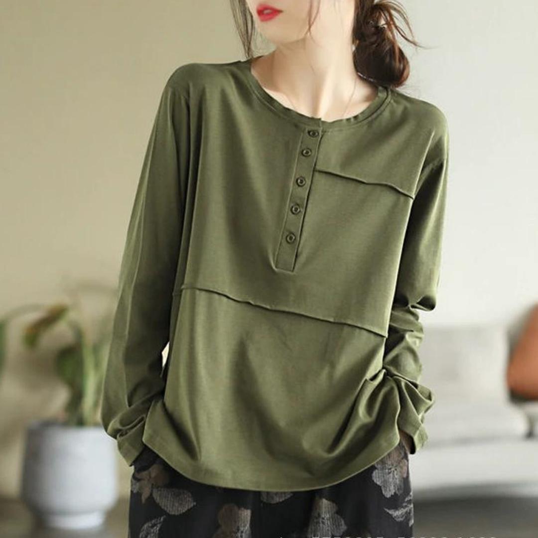 

Женская повседневная приталенная футболка с длинным рукавом, с отделкой и пуговицами снизу, для весны и осени 2XL зелёный