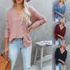 2022 Amazon Ebay Independent Station Europe and America New Waffle Solid Color V-neck Shirt Top Temperament Commuting
