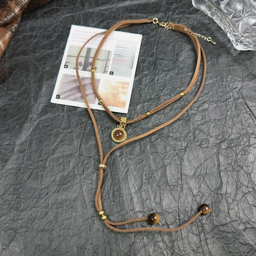 Retro Style Double-layer Layered Necklace, Adjustable Meilad Rope Design, Retro Niche Double-layer Necklace, Simple Circular Pendant
