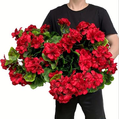 Arbustos florales artificiales, flores rojas de plástico, manojos de plantas de seda, para jardines, bodas y decoración de interiores y exteriores.