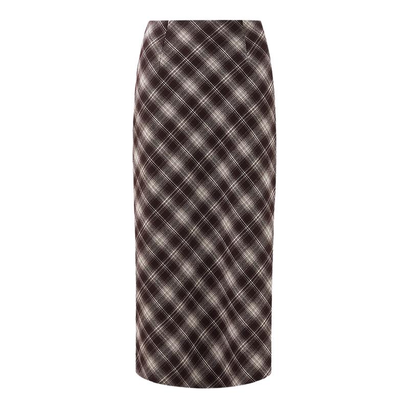 Retro Plaid High-Waist Asymmetrical Skirt L