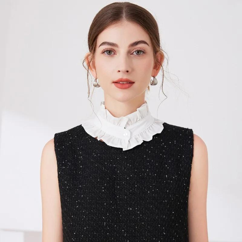 Women Pleated Ruffled Stand Detachable Collar Blouse Shirt Stand Collar Decorative Neck Ruff Choker Clothing Accessory