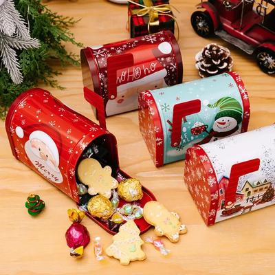 1Pc Christmas Tin Box Create Brilliant Color Celebration Gift Tin Box Festive Christmas Mailbox-shaped Ornament Box Xmas Decor