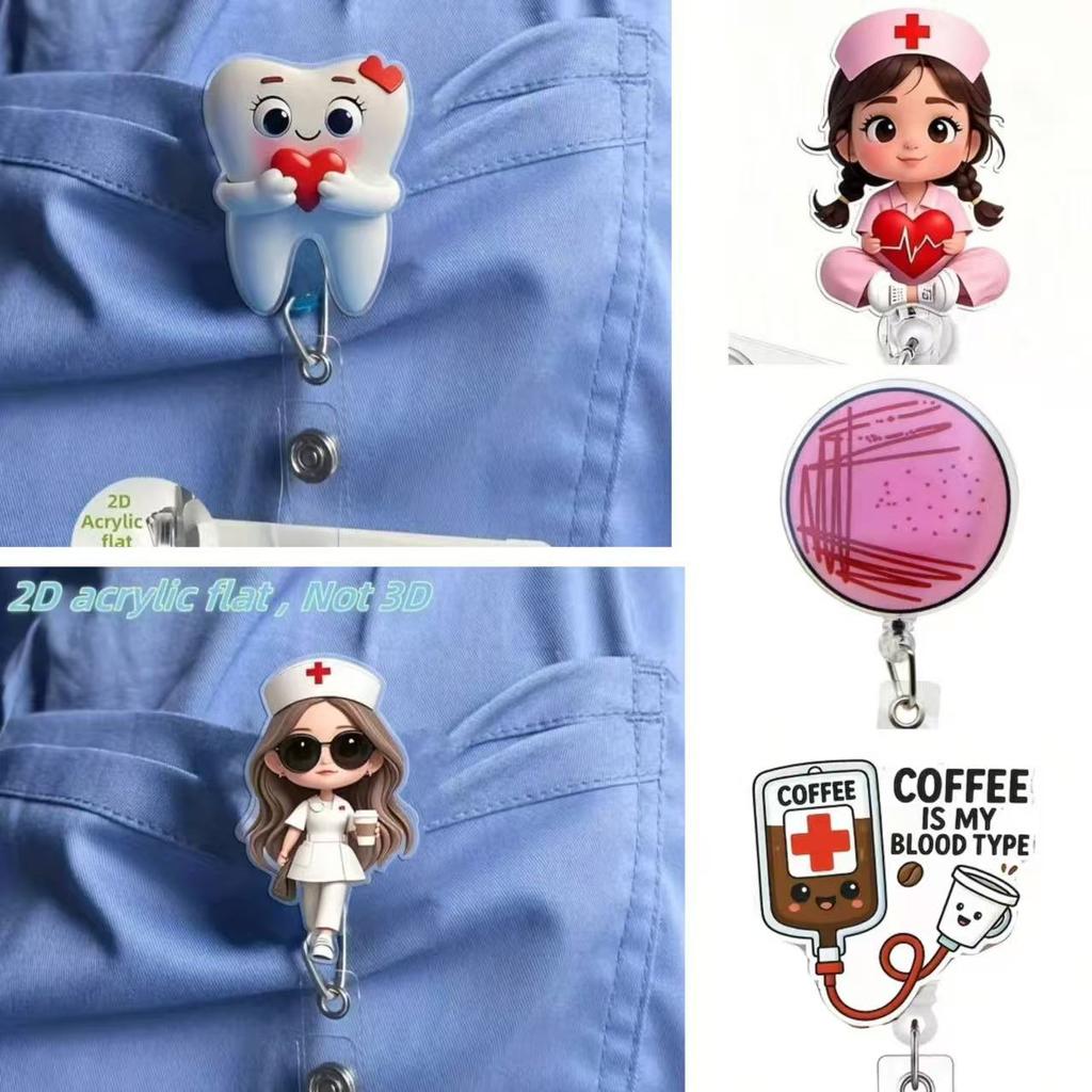 []1Pc Cute Nurse-Themed Retractable Badge Holder With Id Clip - Acrylic Medical Staff Name Tag Reel For Doctors, Rn, Lpn
