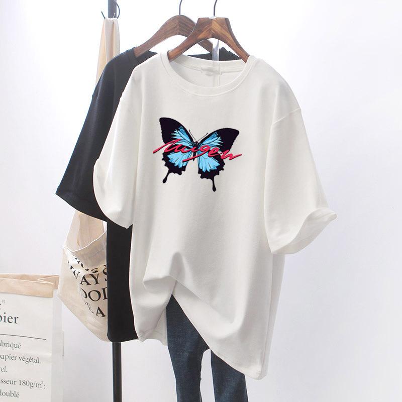Pure White T-shirt Women's Loose Short-sleeved Pure Cotton T-shirt Medium and Long Large Size Summer Women's New Models