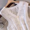 DIMANAF 2025 New Short Vest T-Shirt Women Sleeveless Buttons Knitting Lace Vest V-Neck Summer Style Basic Tops Tees Loose Clothing