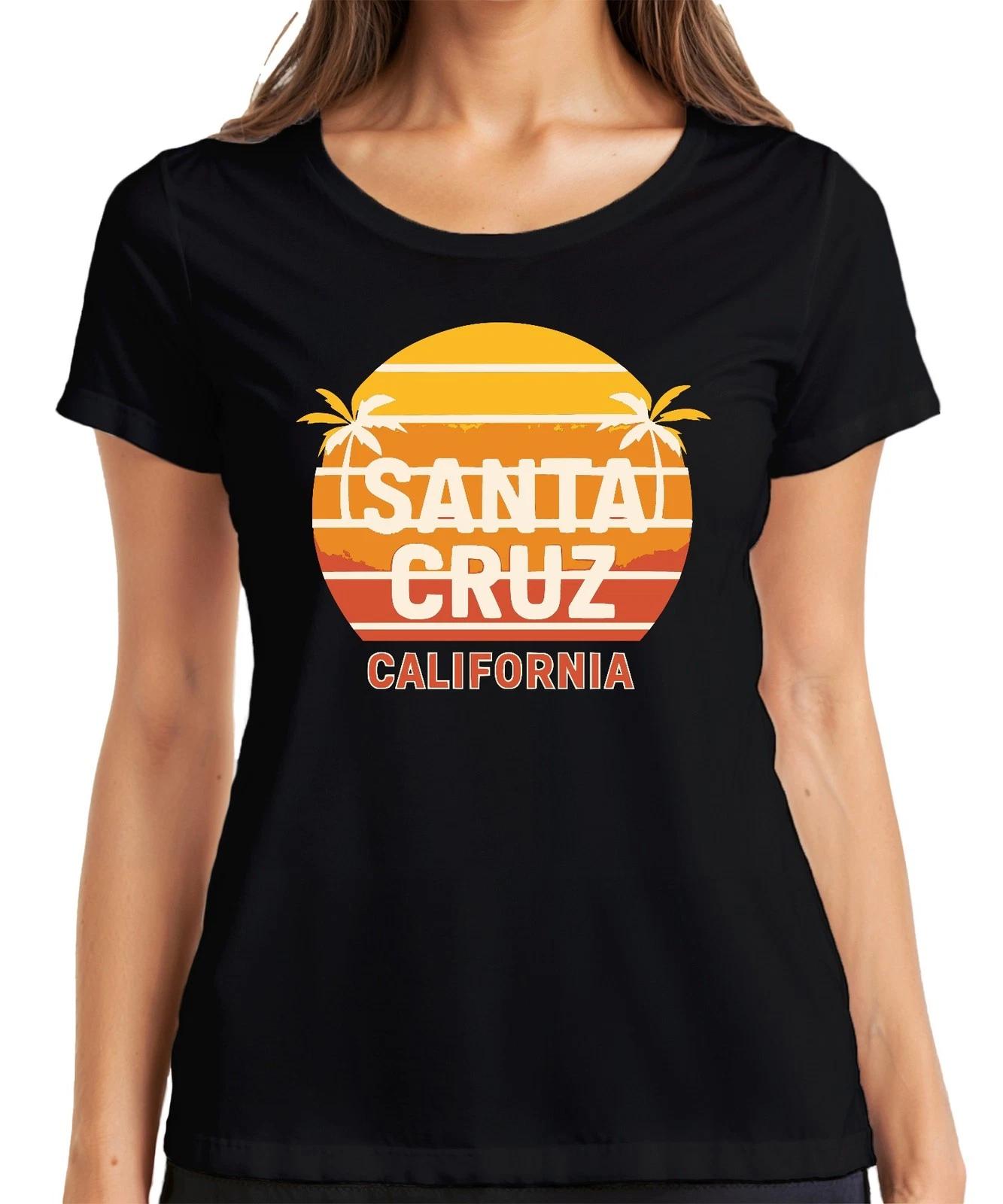 Santa Cruz Kalifornien Sonnenuntergang Palmen Surfen Retro Strand Damen T-Shirt XS