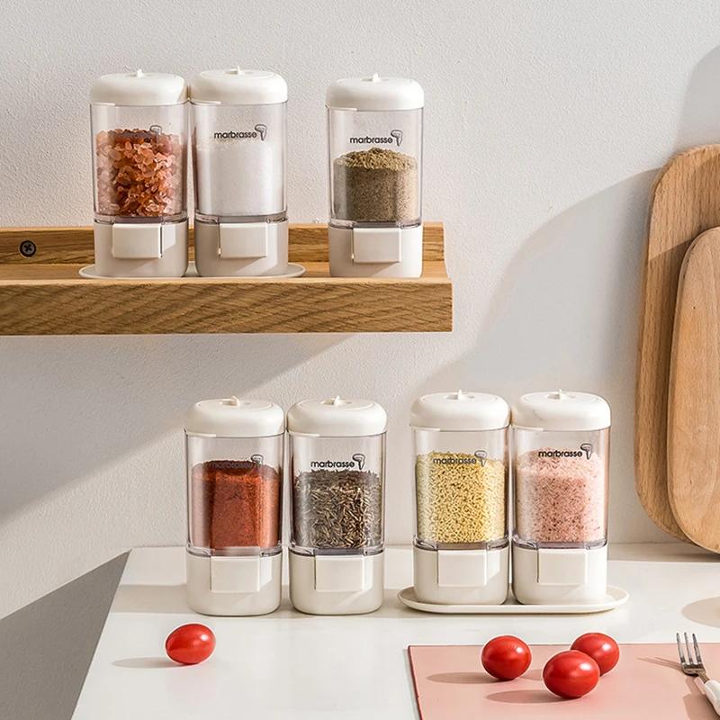 Push-type Salt Dispenser Sugar Bottle Spice Pepper Shaker Can Jar PushType Seasoning Container Quantitative Spice Container