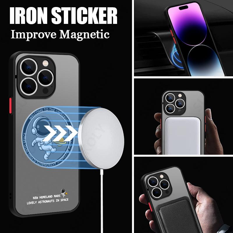 For iPhone 15 Pro Max 14 15 Pro 13 14 15 Pro Max Cartoon Astronaut Acrylic Phone Case For Magsafe Wireless Charge Back Cover