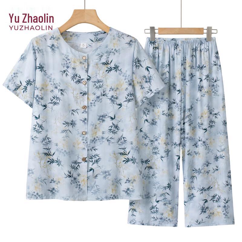 YUZHAOLIN Women's Summer Breathable Printed Short-Sleeve Top & Pants Set