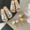 Fairy summer breeze with new slippers, female wearing beach skirt one-word flat sandals