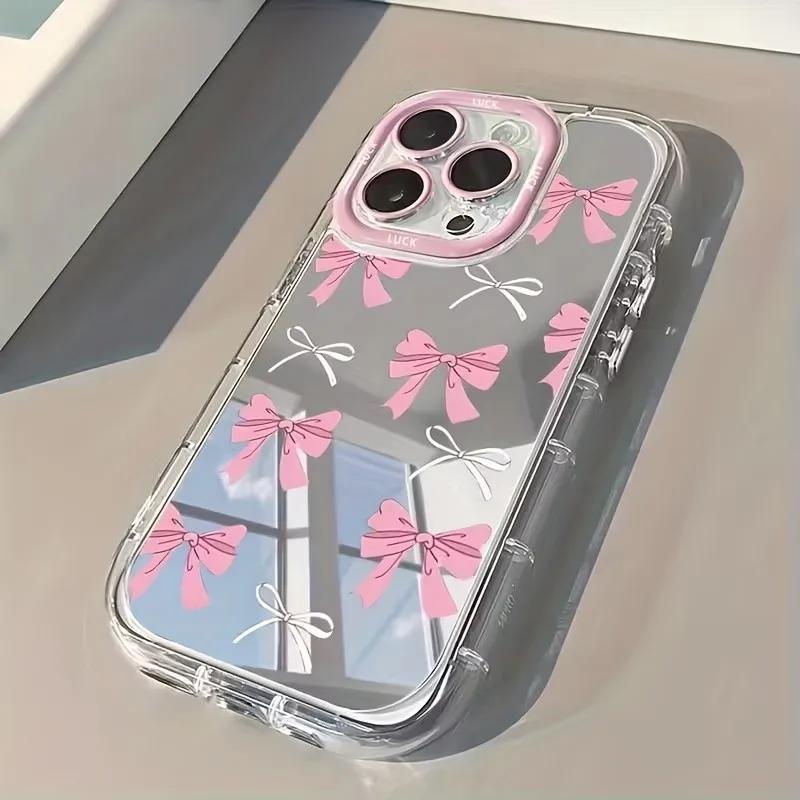 Simple Blue Pink Bow Girl Cute Makeup Mirror Phone Case For For Iphone 17 AIR 16 1 14 13 12 11 Pro MAX XR XSMAX 7 8 Plus Y2K Cover