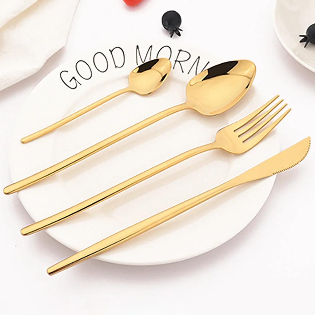 24Pcs Pink Gold Cutlery Set Knife Forks Coffee Spoon Tableware Set Mirror Flatware Stainless Steel Dinnerware Western Silverware