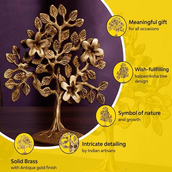 Pure Brass Kalpavriksha Tree Showpiece Tree of Life Home Decor Gift for Good Luck Vastu and Fengshui Best In Living Room Table Decoration