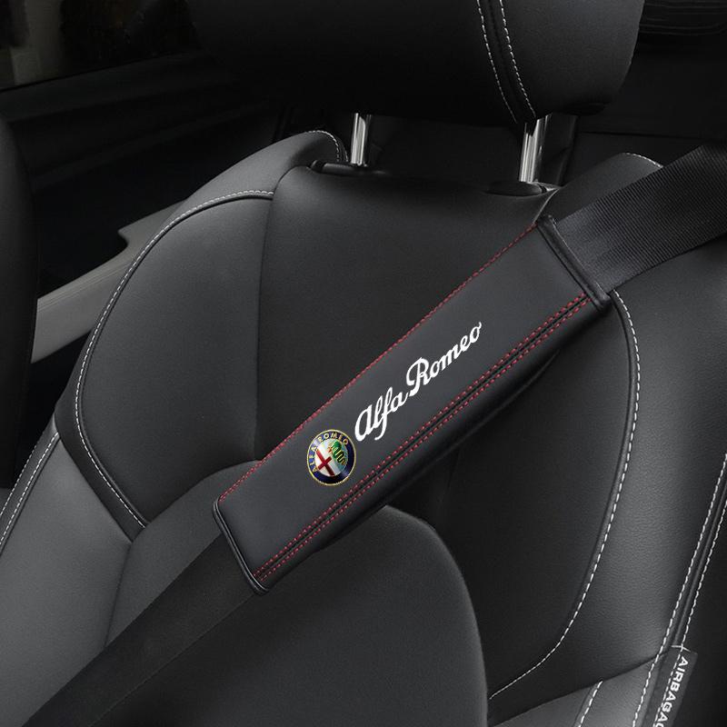 Car Stickers For Alfa Romeo 2Pcs Car Seat Belt Cover Shoulder Pad Auto Accessories For Alfa Romeo Giulia Stelvio Giulietta 156 1