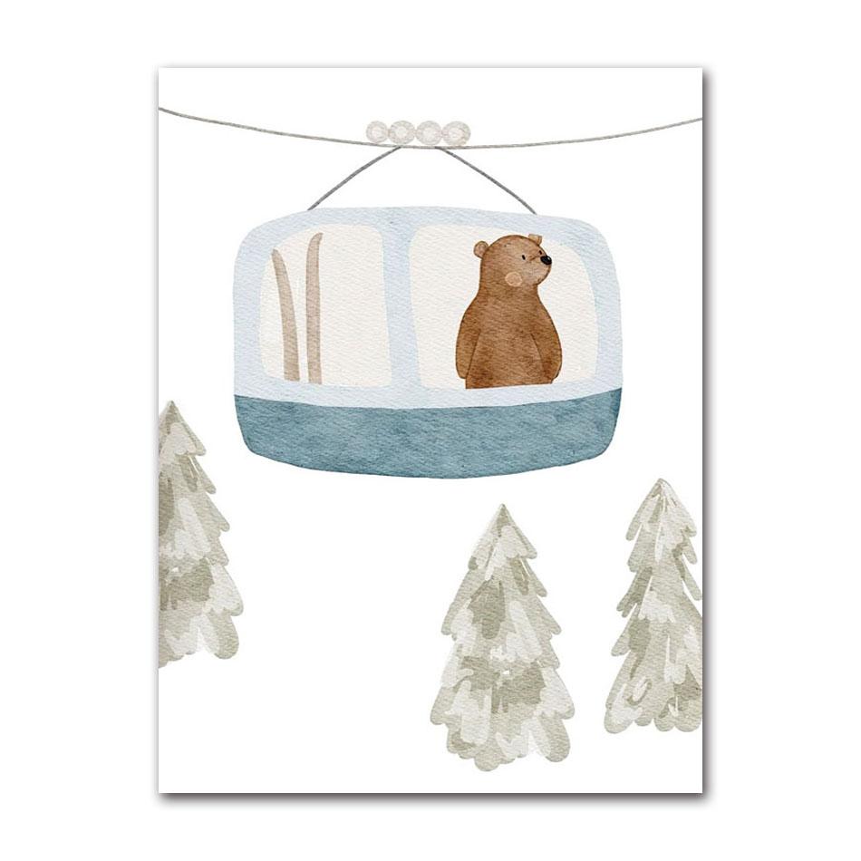 Cartoon Bear Squirrel Fox Hedgehog Spaceship Wall Art Canvas Painting Boho Posters And Prints Wall Pictures Baby Kids Room Decor