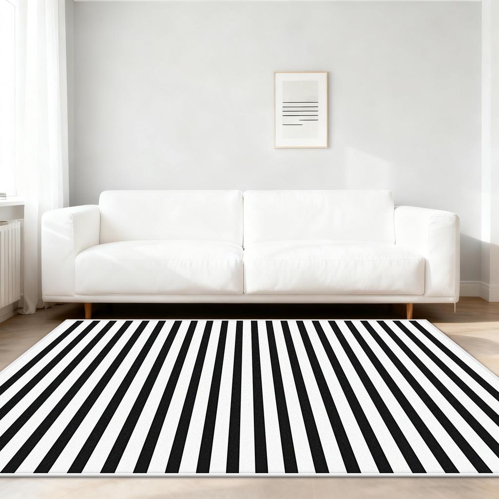 Black White Striped Rugs for Living Room Nordic Decoration Soft Fluffy Sofa Area Floor Mat Non-slip Home Bedroom Carpet Washable