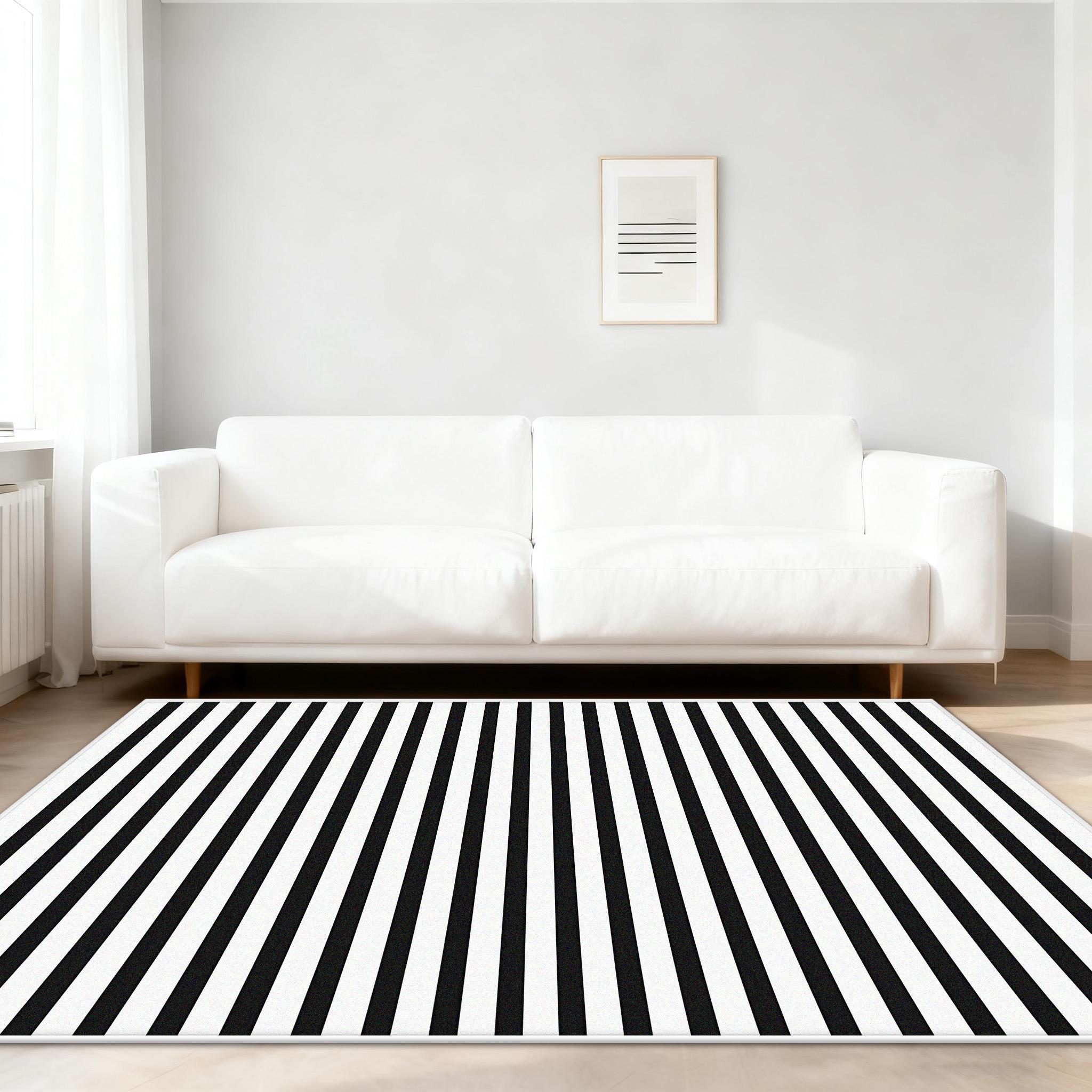 Black White Striped Rugs for Living