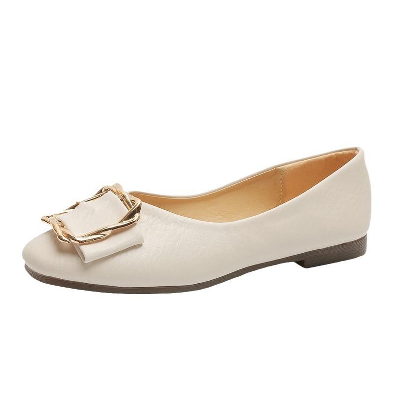 Flat single shoes women's ladyshoes new trendy shoes versatile square head soft sole shallow mouth autumn grandma shoes Doudou shoes
