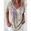 Women's Pansy Floral Print V Neck T-Shirt, Short Sleeve Casual Vintage Tops, Daily Wear for Spring & Summer