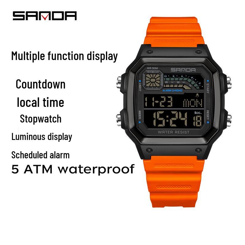 SANDA Trendy Multifunctional Waterproof Electronic Watch for Teens