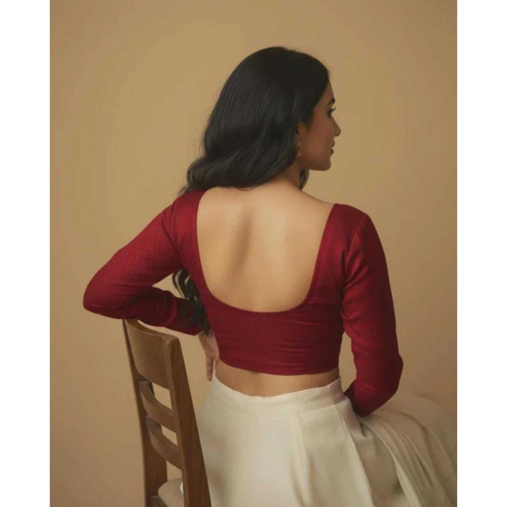 Women's Round Neck Ethnic Blouse Indian Bollywood Cotton Blend Crop Top Choli