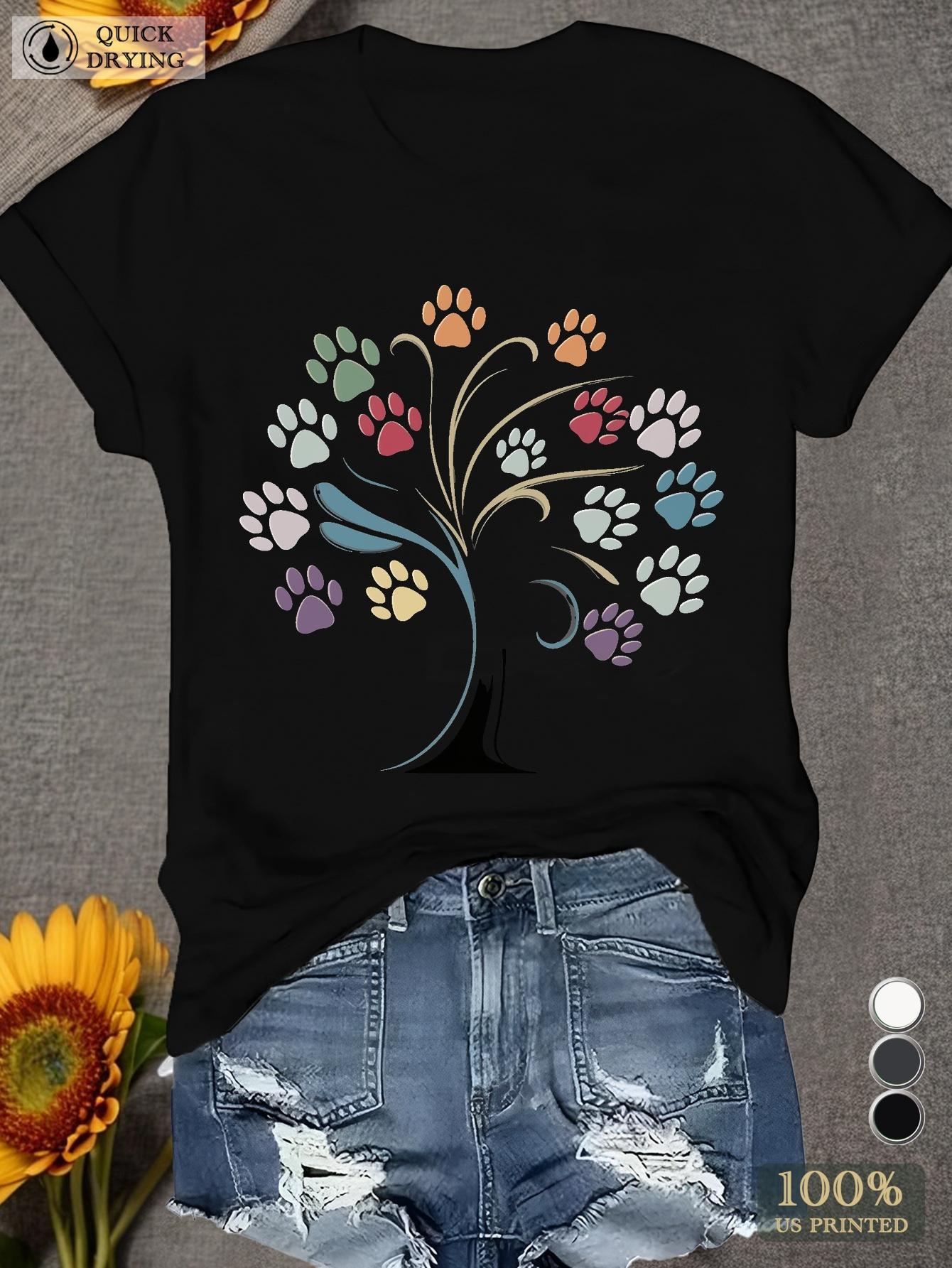 

Women s Short Sleeve T-Shirt Paw Print Tree Sports with short sleeves and spring and summer fashion Women s tops T-shirts L