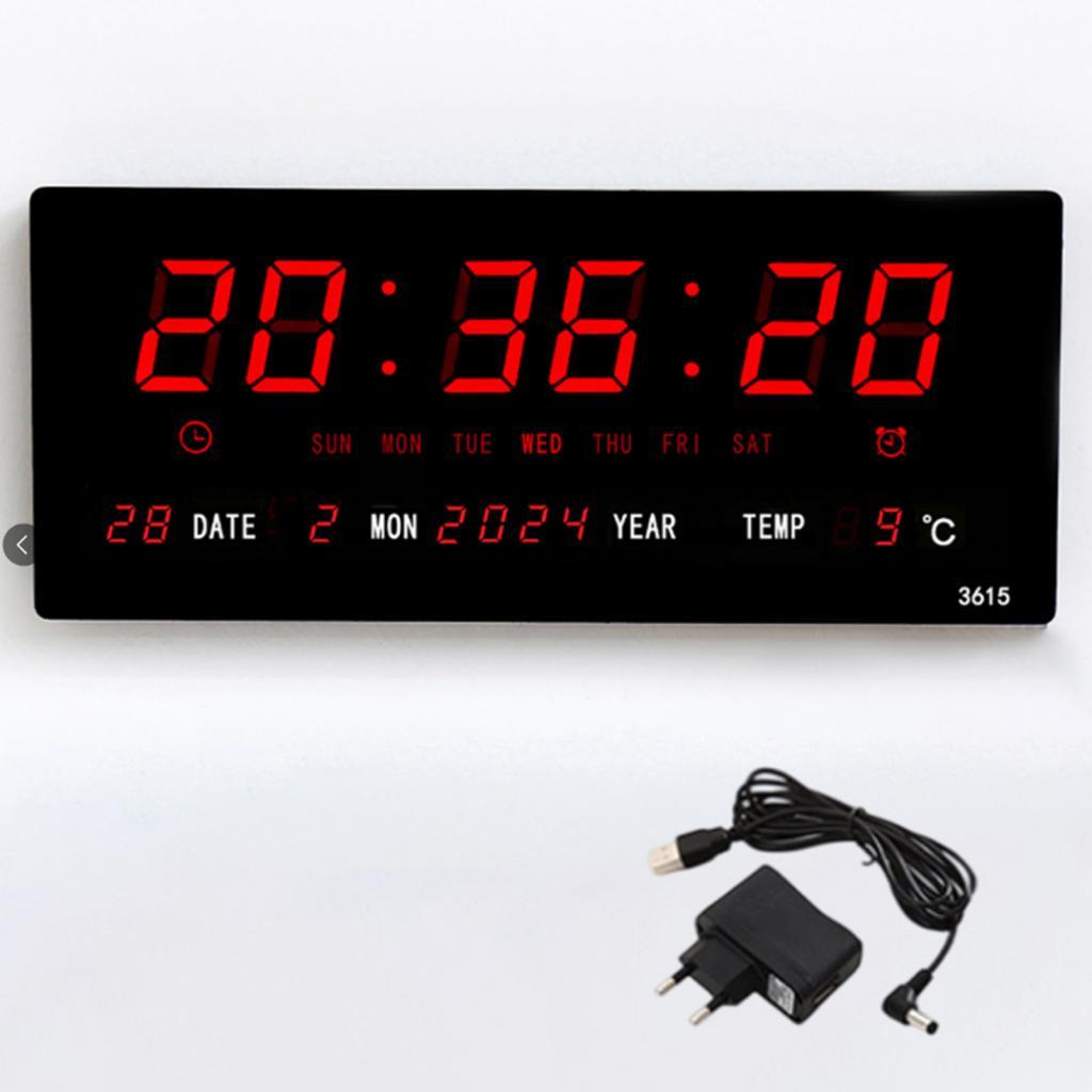Rectangle Large LED Display Digital Clock with Date Week Wall Mounted Alarm Clock for Living Room Bedroom Classroom Home