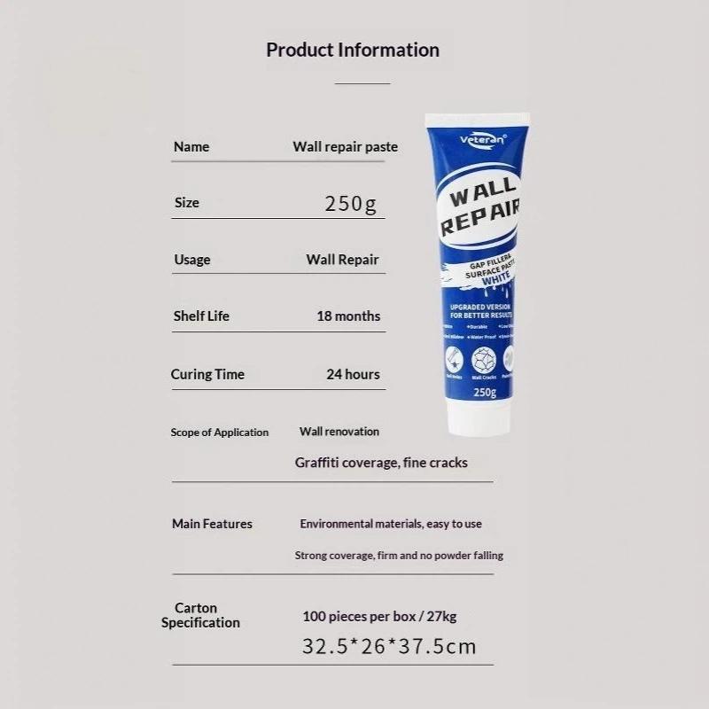 Pasta Stucco Riempitivo per Muri Asciugatura Rapida Stucco per Riparazione Cartongesso Riempitivo per Fori Crepe per Piastrelle Cemento Bagno Fai da Te Riparazione