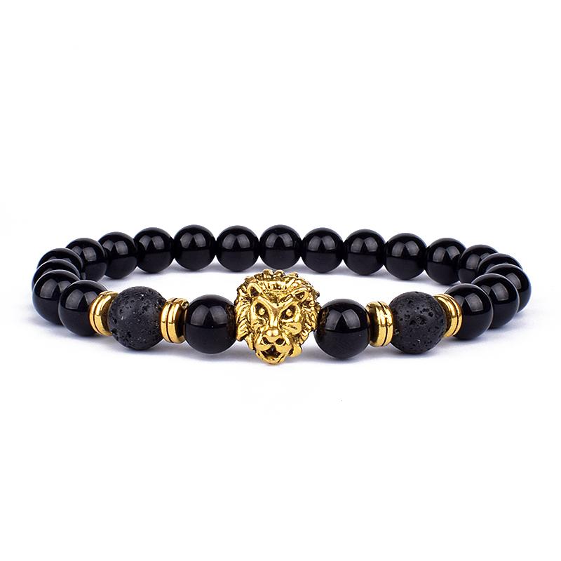 Vintage Lion Head Beaded Bracelets Men Obsidian Lava Stone Dog Paw Charm Bracelets & Bangles for Women Friendship Jewelry Gift