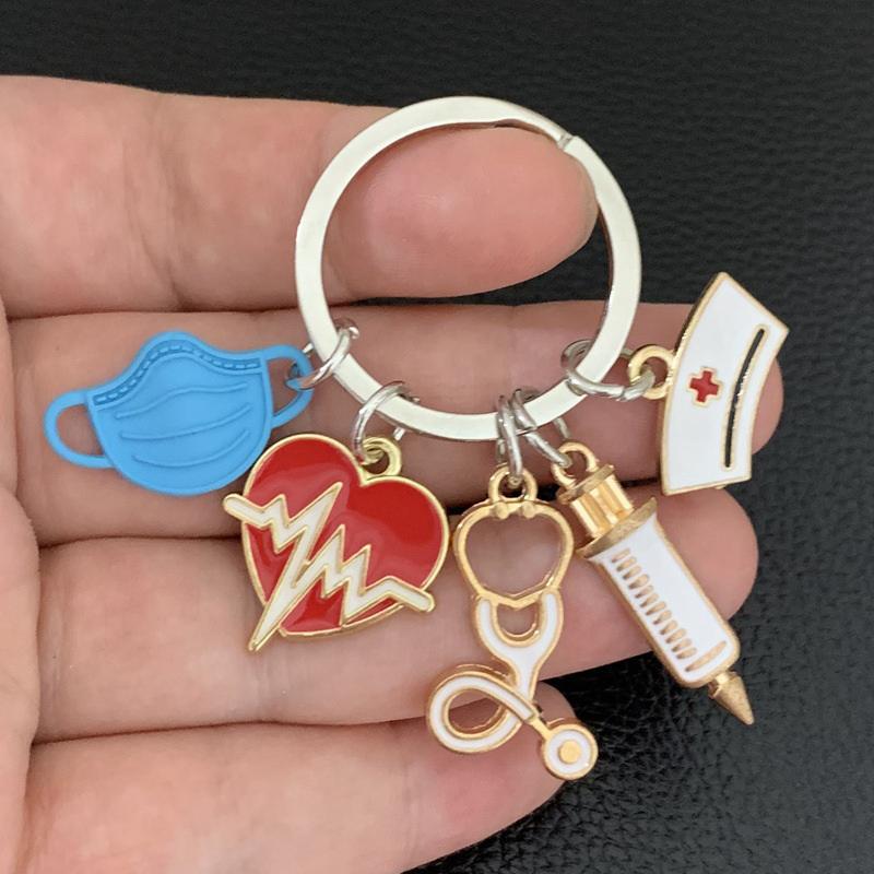 Keychain Set Men And Women Are Suitable For Quirky Style Nurse Doctor Mask Syringe Multi Color Pendant Accessories