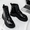 Glossy Martin Boots Men's High-top Zipper Locomotive Boots Velvet Cotton Autumn and Winter Men's Boots Thick-soled Heightening Tooling Leather Boots