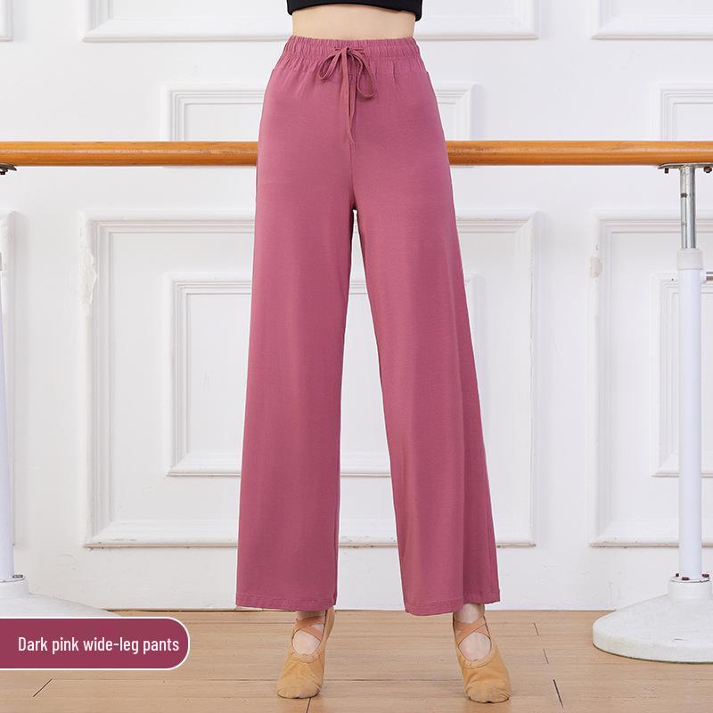 

Женские модальные брюки с широкими штанинами большого размера для современных танцев на весну/лето - Свободные, для практики в классическом китайском стиле XXXL (67.5-75 kg) темно-розовый