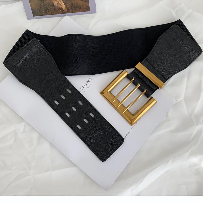 Wide Black Trendy Waist Belt For Women Comfortable Elastic Faux Leather Style