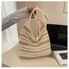 New Striped Cotton Thread Straw Bag Handwoven Bag Shoulder Handbag Large Capacity Resort Beach Tote Bag Women