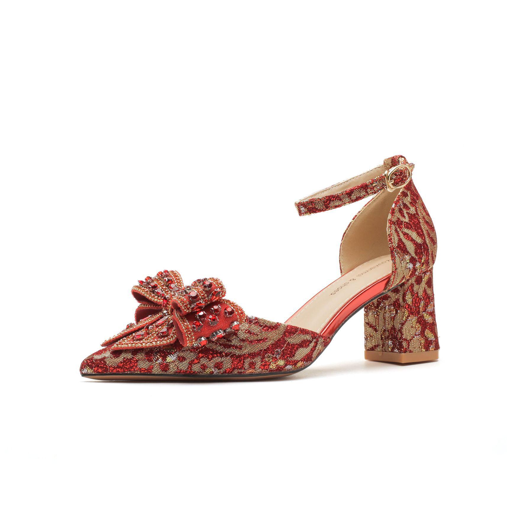 

Бант толстый каблук полое слово со свадебными туфлями свадебный банкет темперамент элегантный высокие каблуки платье 34