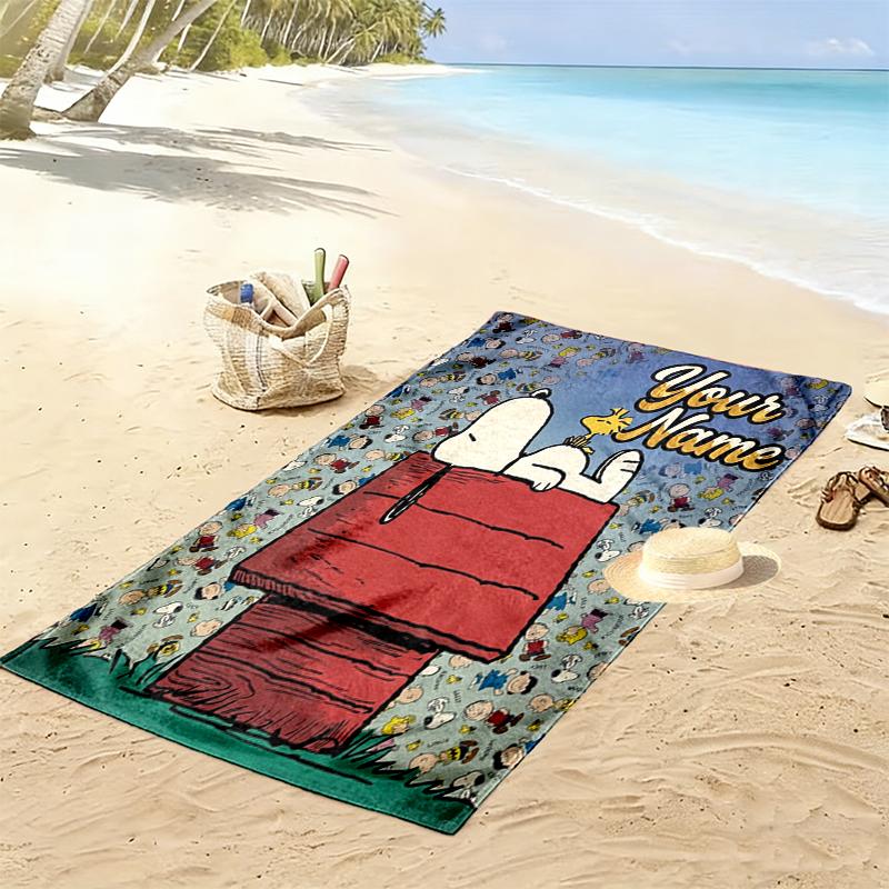 Custom NamePeanuts Snoopy Woodstock Beach Towel Soft Microfiber Summer Towel Quick Dry Absorbent Towel for Beach Swimming Pool Travel